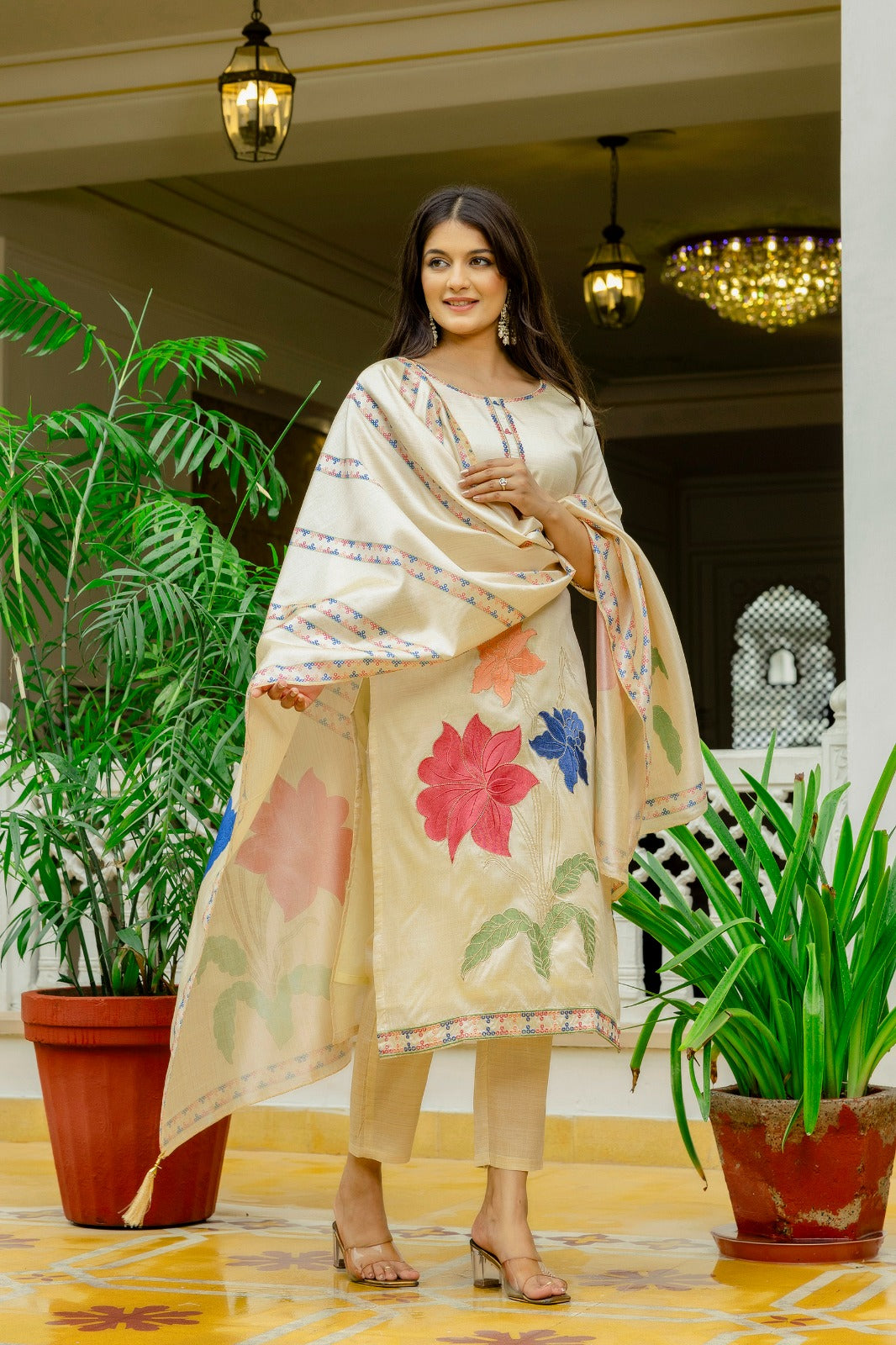 Kasturi Royal Floral Silk Set