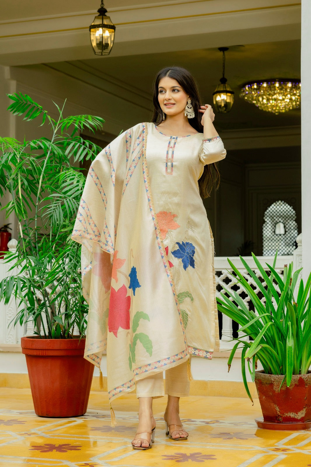 Kasturi Royal Floral Silk Set