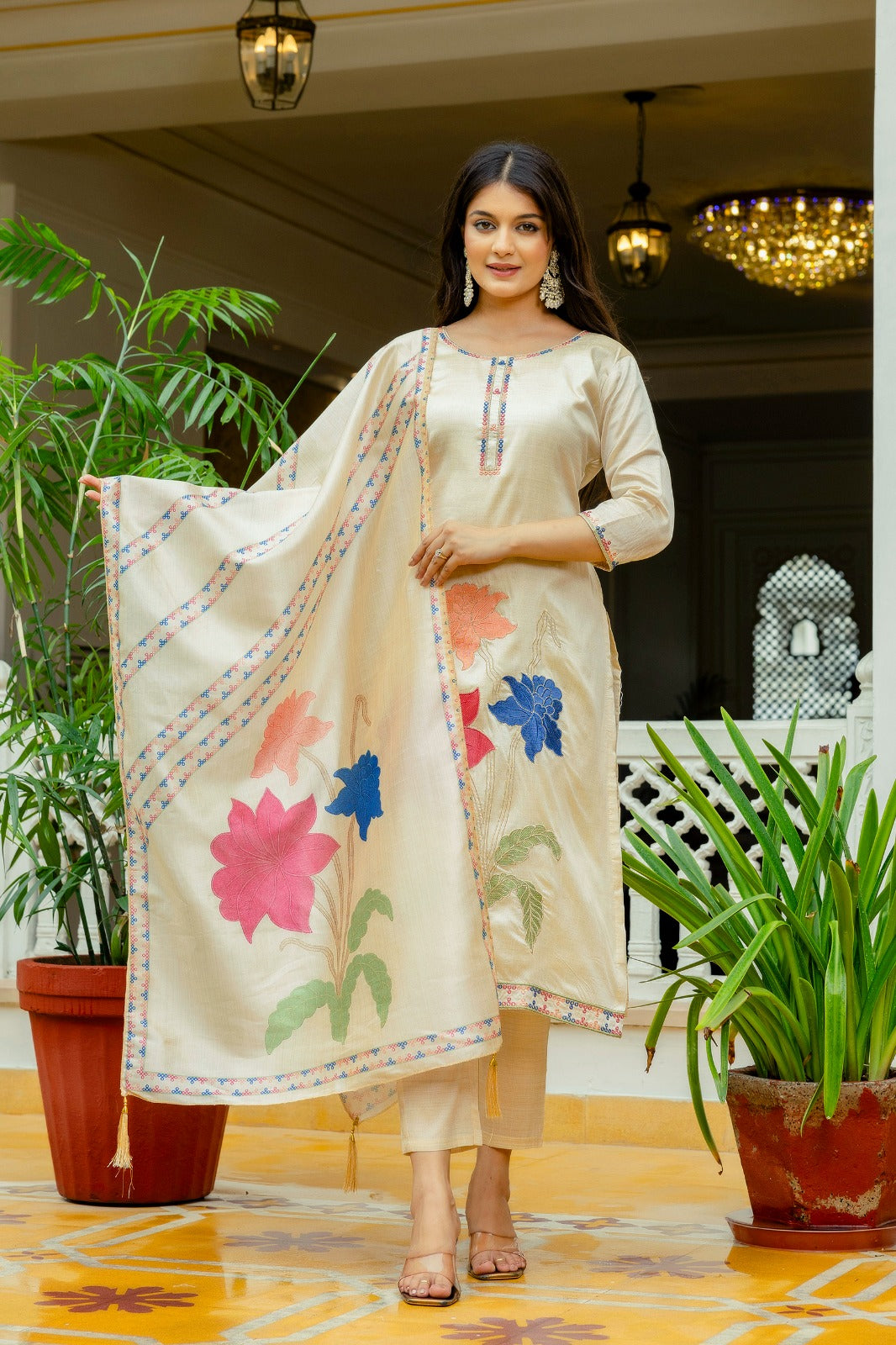 Kasturi Royal Floral Silk Set
