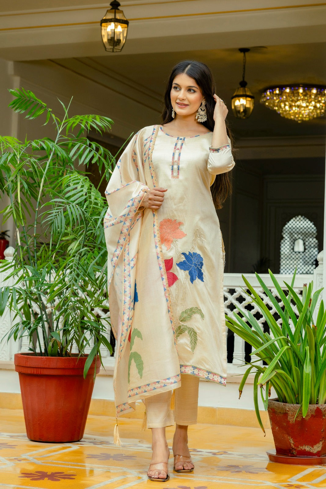 Kasturi Royal Floral Silk Set