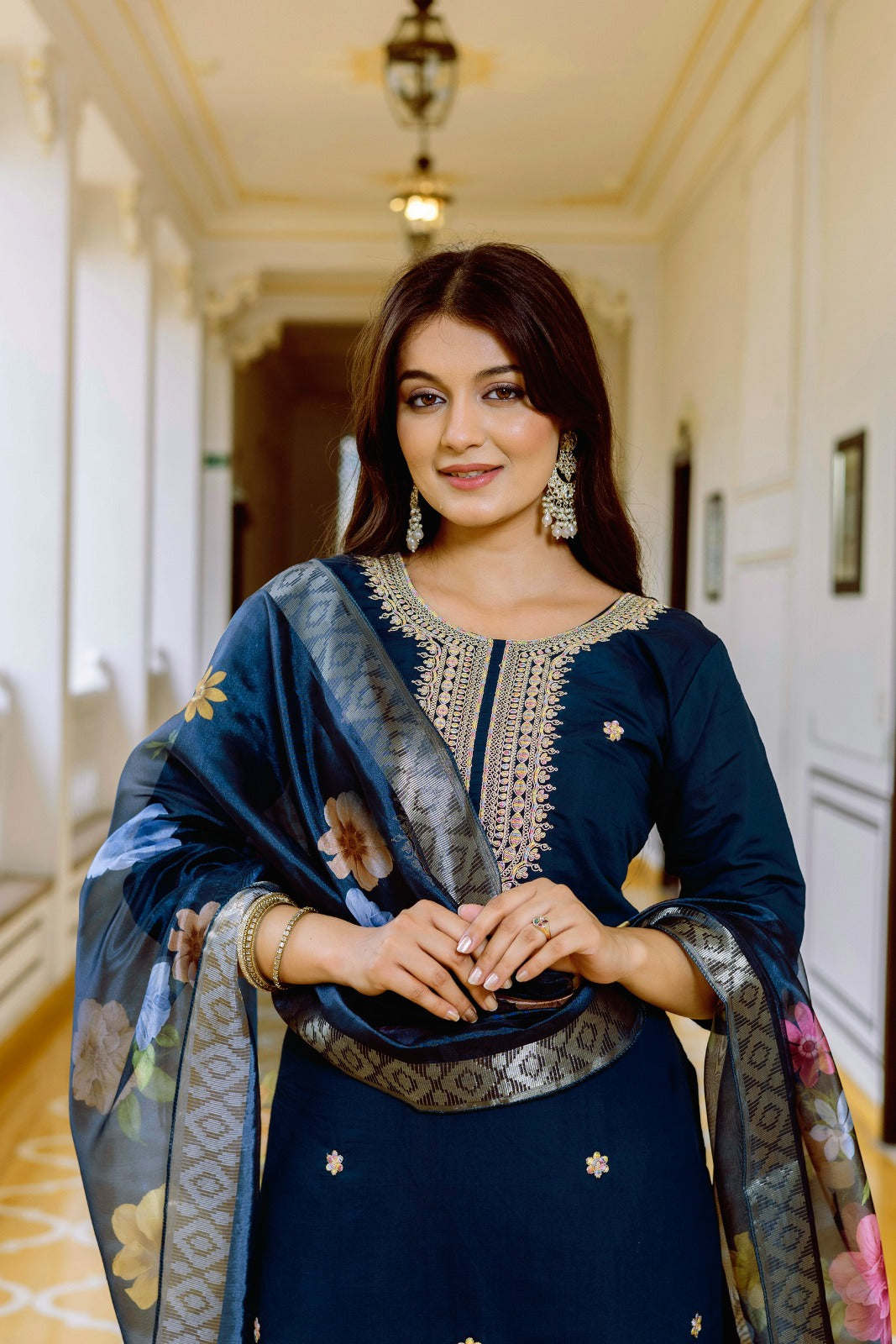 Midnight Blossom Kurti Set