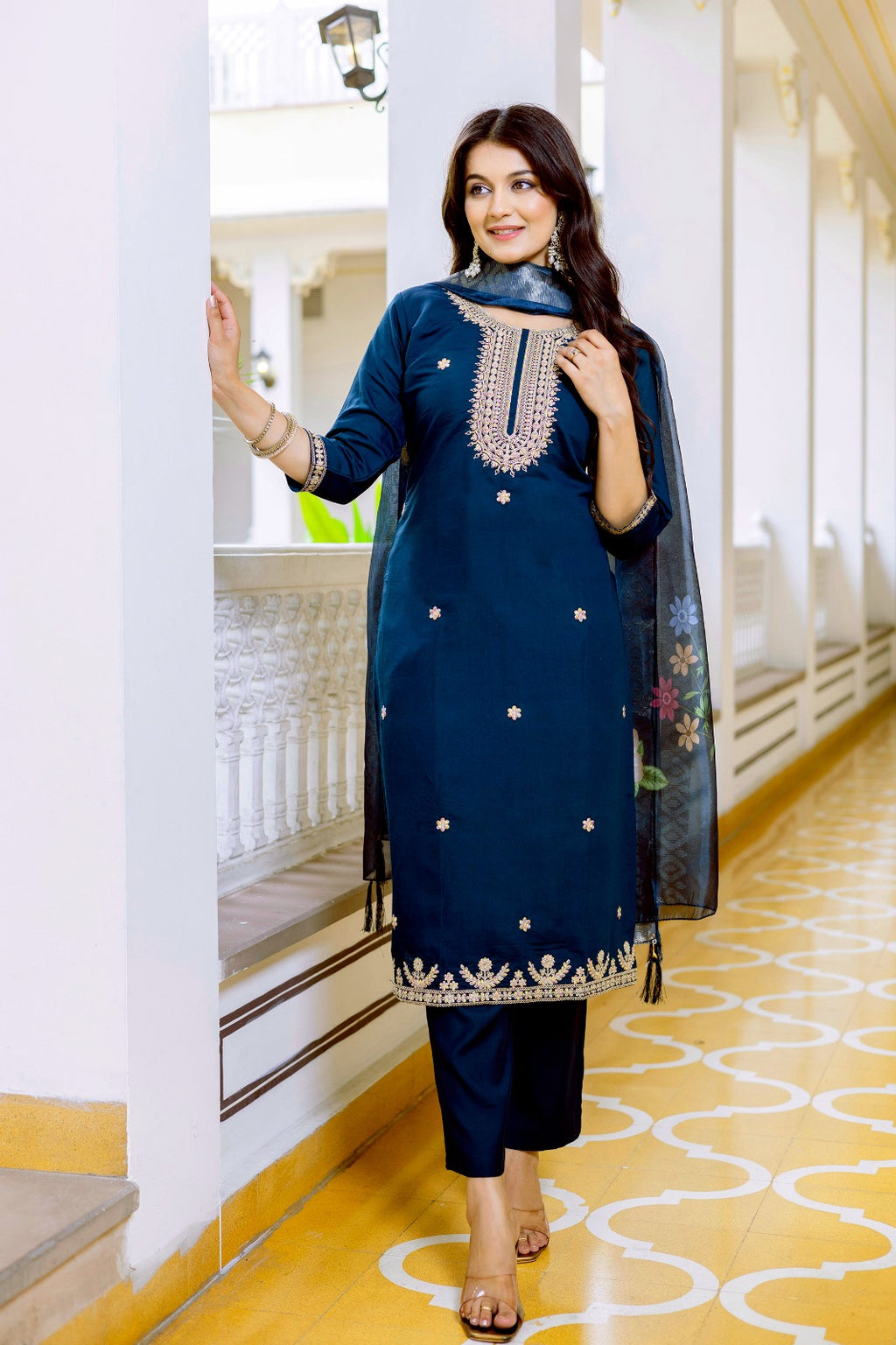 Midnight Blossom Kurti Set